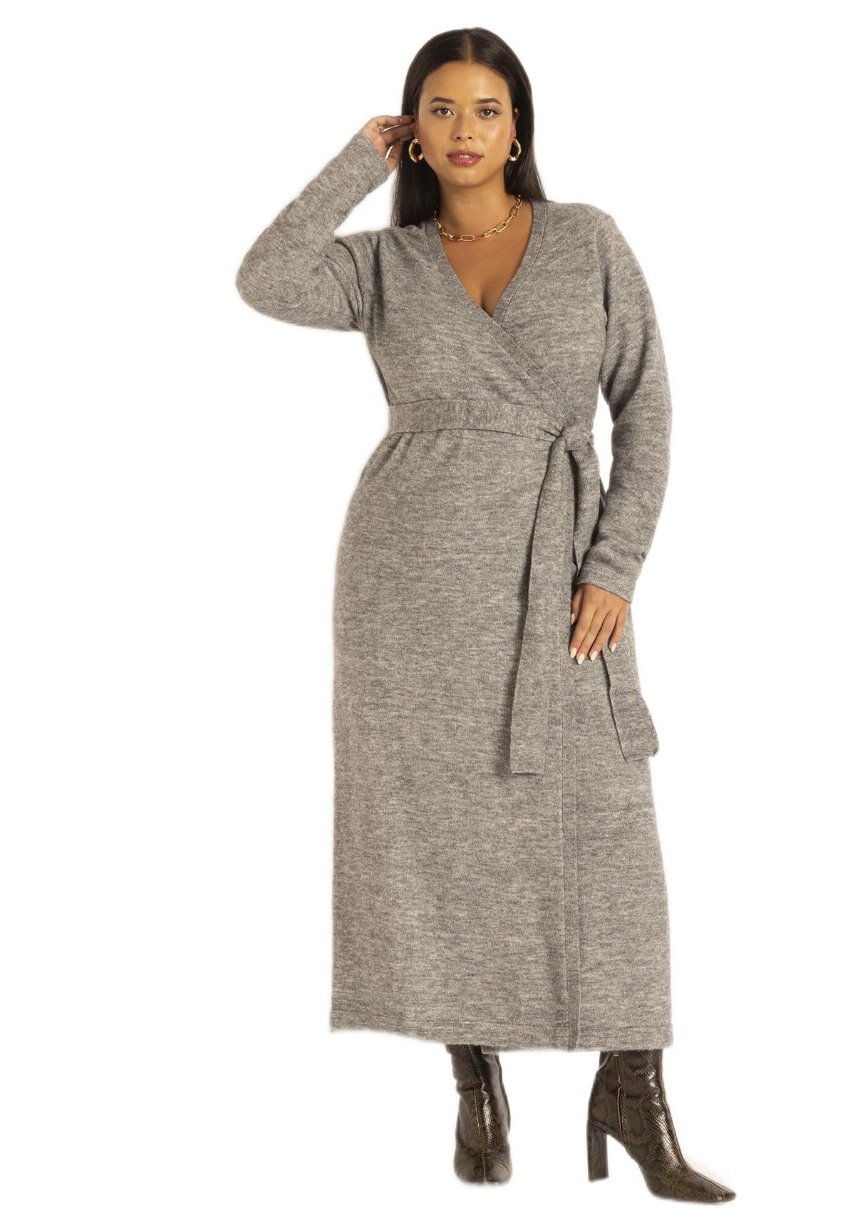 ELOQUII Women's Plus Size Sweater Wrap Dress - 18/20, Medium Heather