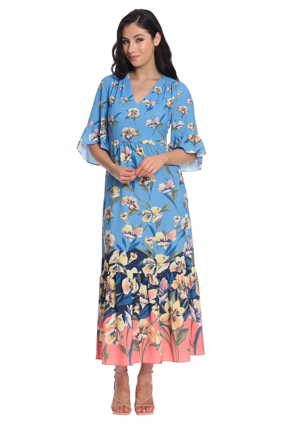 london-times-womens-floral-printed-v-neck-tiered-maxi-with-ruffle-elbow-sleeves-and-border-hem-soft-white-french-blue-4