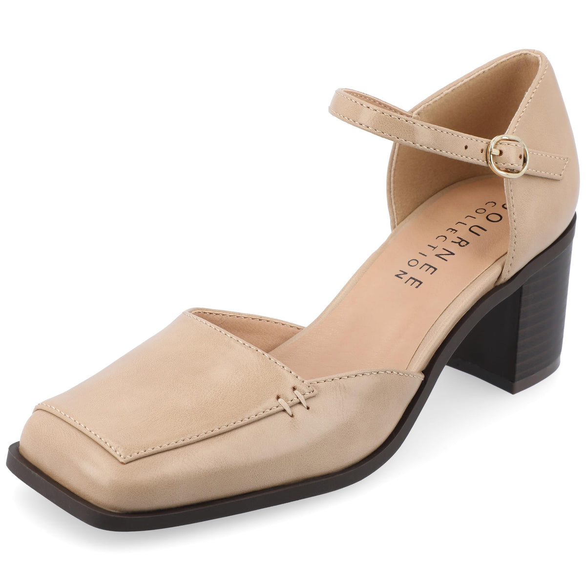 Journee Collection Womens Evangeline Buckle Strap Block Heel Pumps Tan 7.5 (without box)