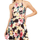 Speechless Womens Yellow Floral Sleeveless Halter Short Fit + Flare Dress Size 7