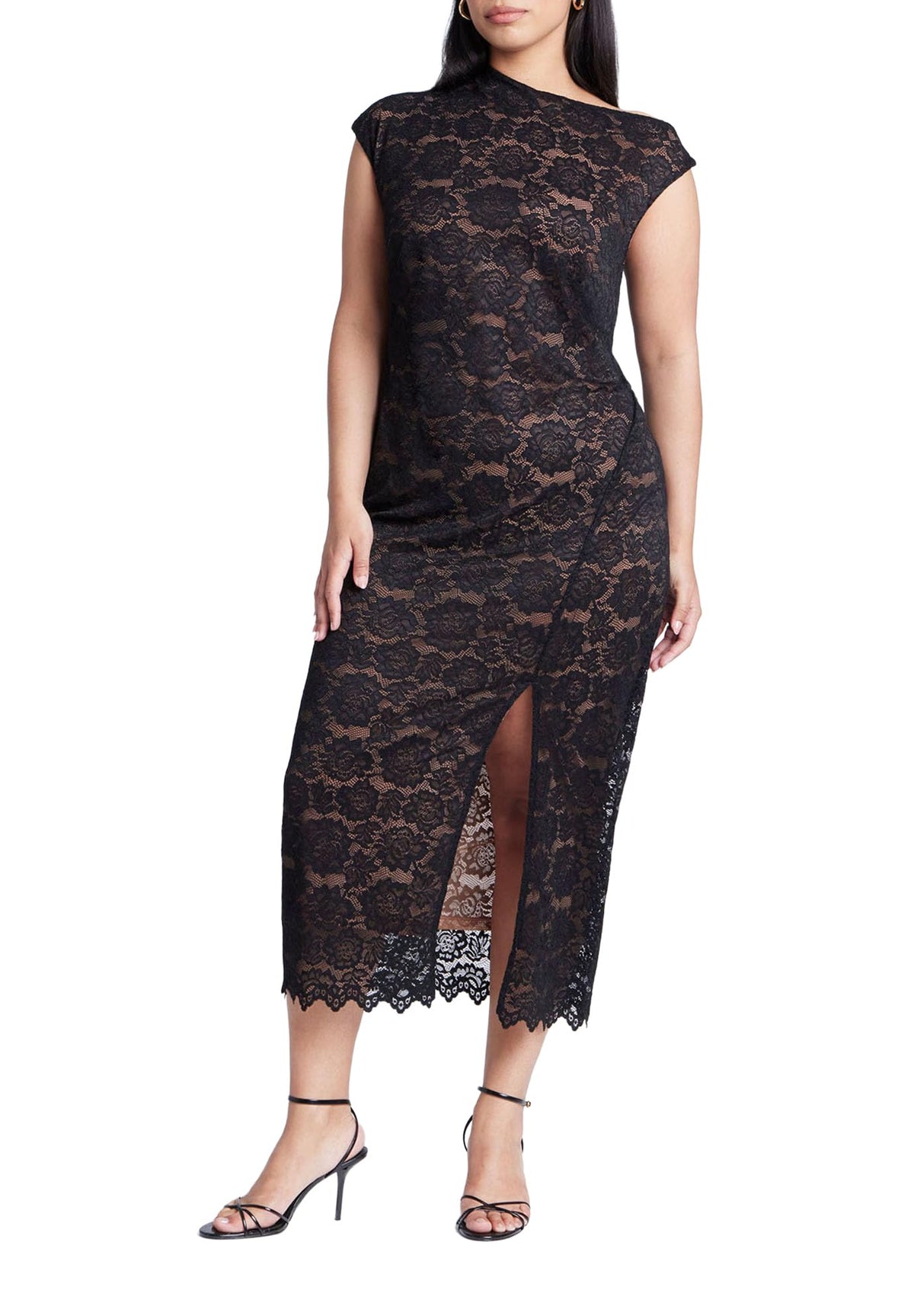 ELOQUII Women's Plus Size Lace Fitted Midi Dress - 16, Black Onyx