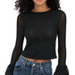 alice olivia Womens Delaina Crop Top with Ruffle Cuffs Black XS