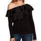Vince Camuto Women's Ruffled Long Sleeve Off Shoulder Top Black Size Petite XS