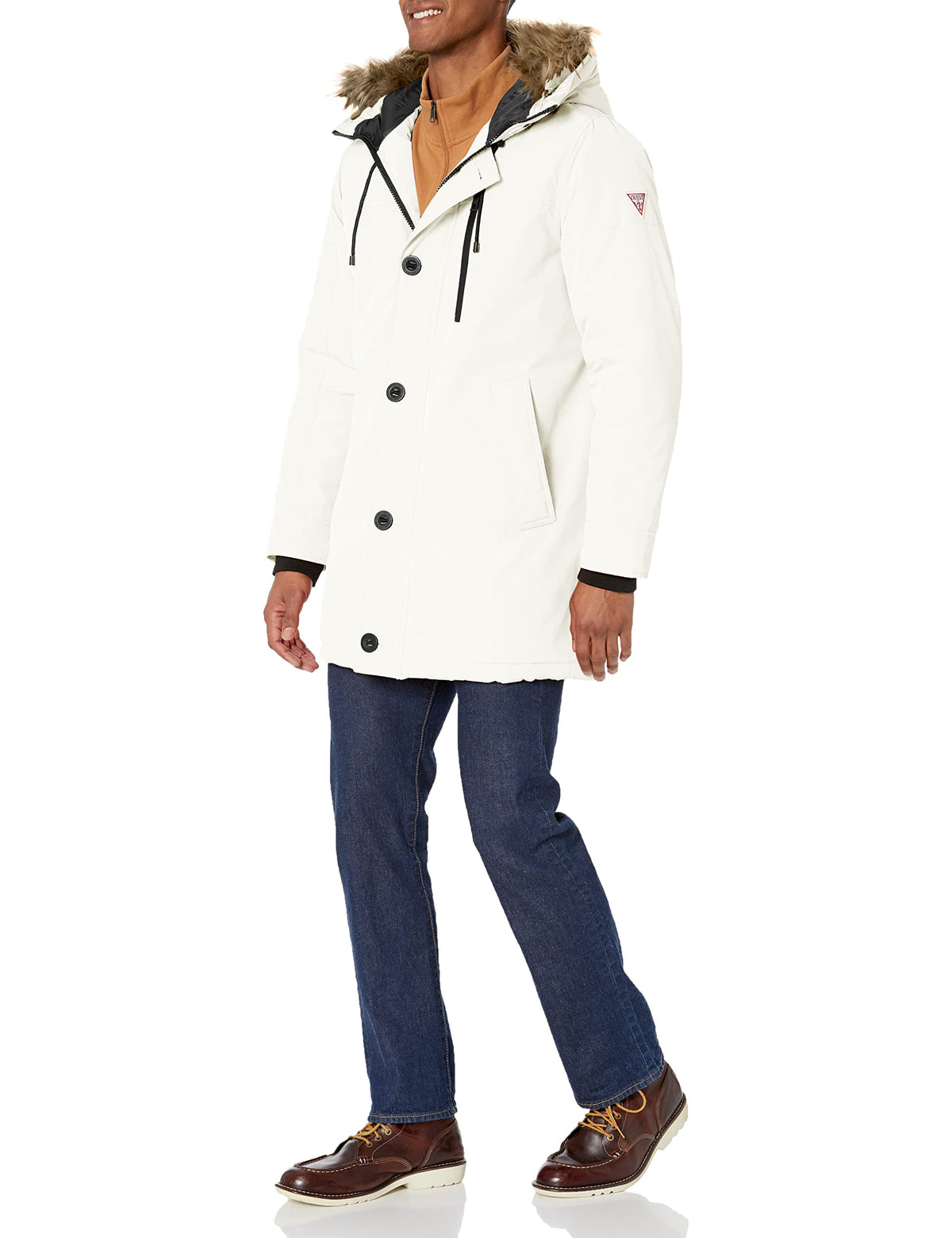 GUESS Men's Outerwear hooded,Winter White,Xlarge