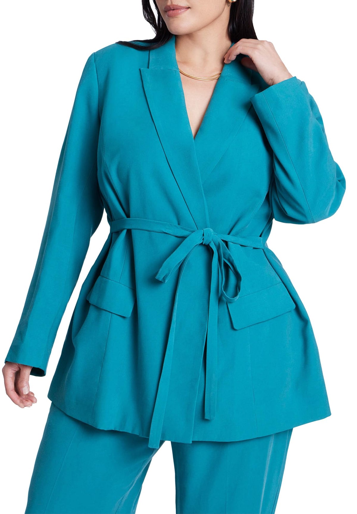 ELOQUII Women's Plus Size Tie Waist Soft Suiting Blazer - 20, Bayou