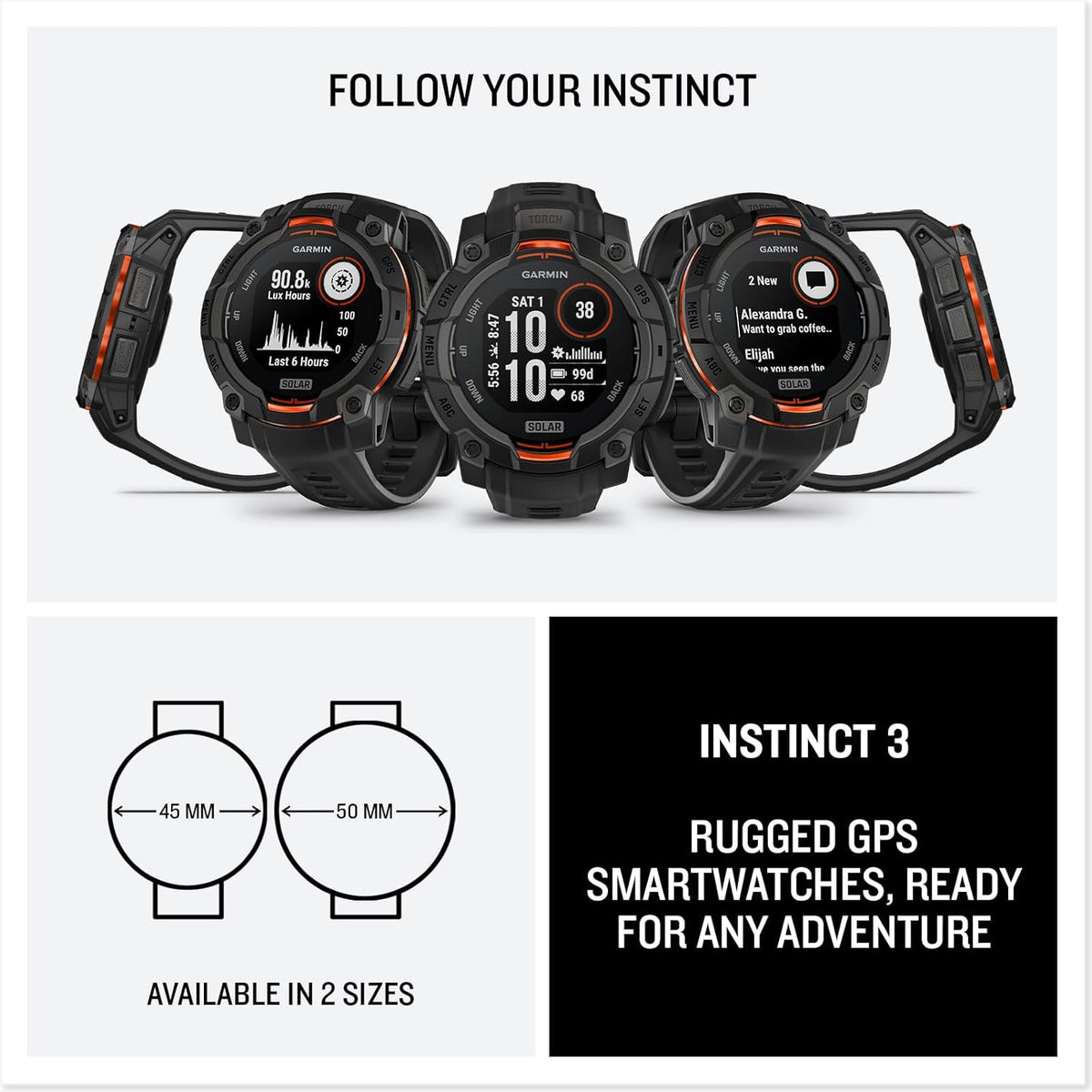 Garmin - Instinct 3 Solar GPS Smartwatch Fiber-reinforced Polymer