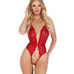LI462 - High-Cut Lace Teddy with Crotchless Lace-Up Large / Red