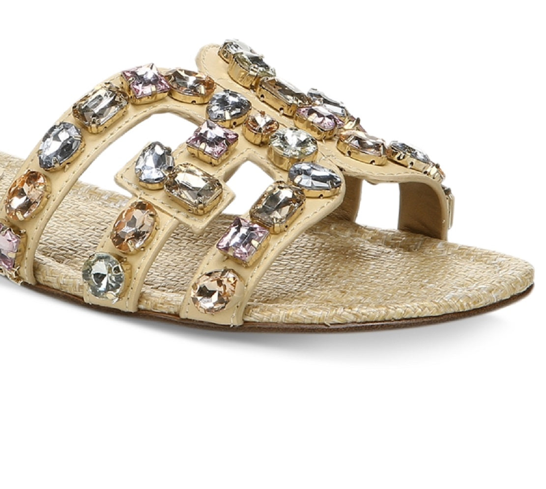 Sam Edelman Women's Bay Embellished Cutout Slide Sandal Brown Size 7.5 M