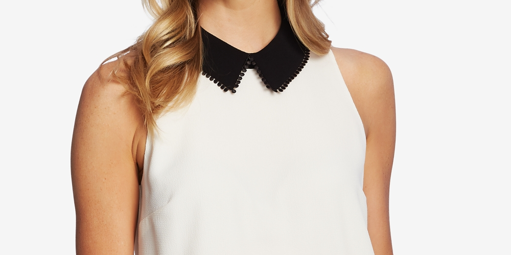 CeCe Women's Sleeveless Peter Pan Collar Top Soft Ecru Size Small