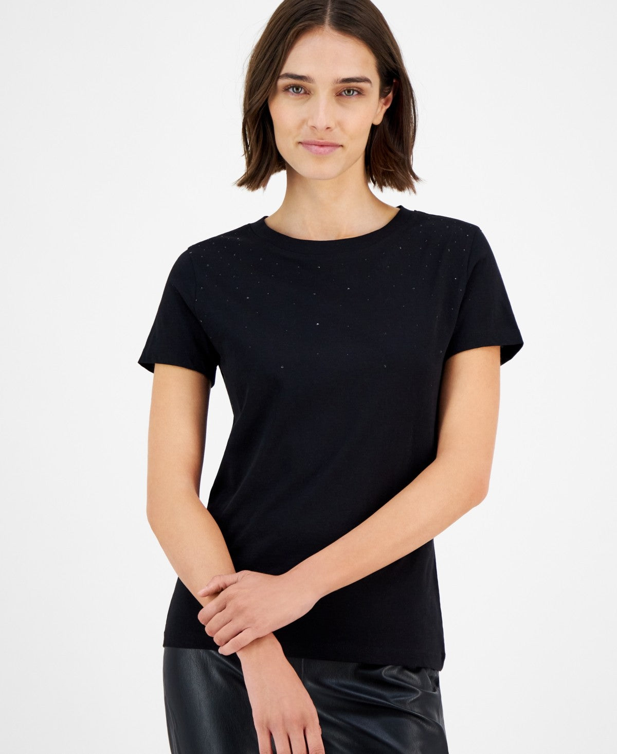 Boss Orange Womens Embellished Crewneck Short Sleeve Top Black