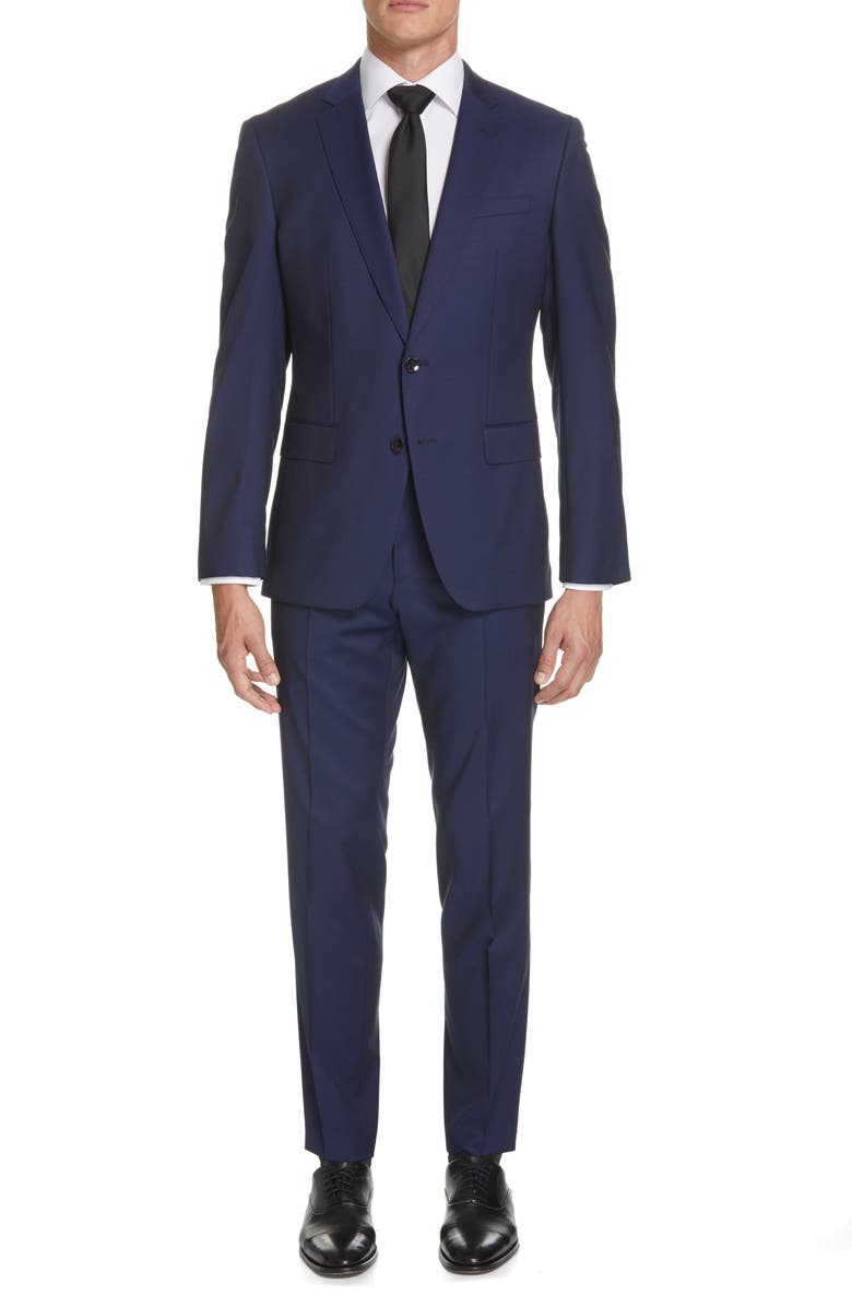 BOSS Genius Trim Fit Solid Wool Suit in Dark Grey , Size 40 Short