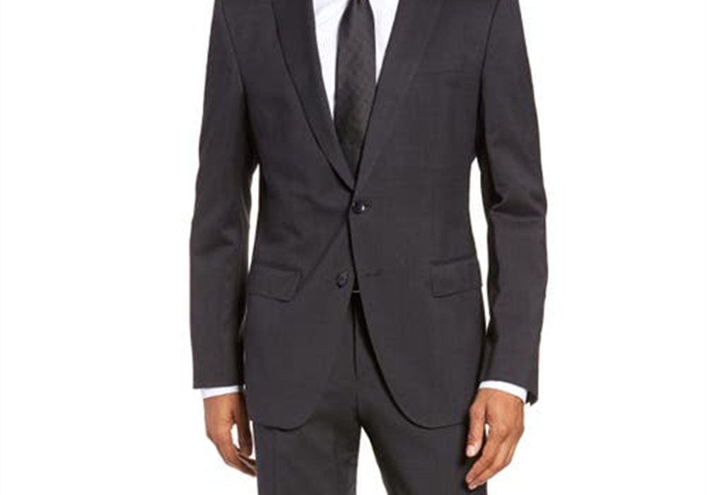 BOSS Genius Trim Fit Solid Wool Suit in Dark Grey , Size 40 Short