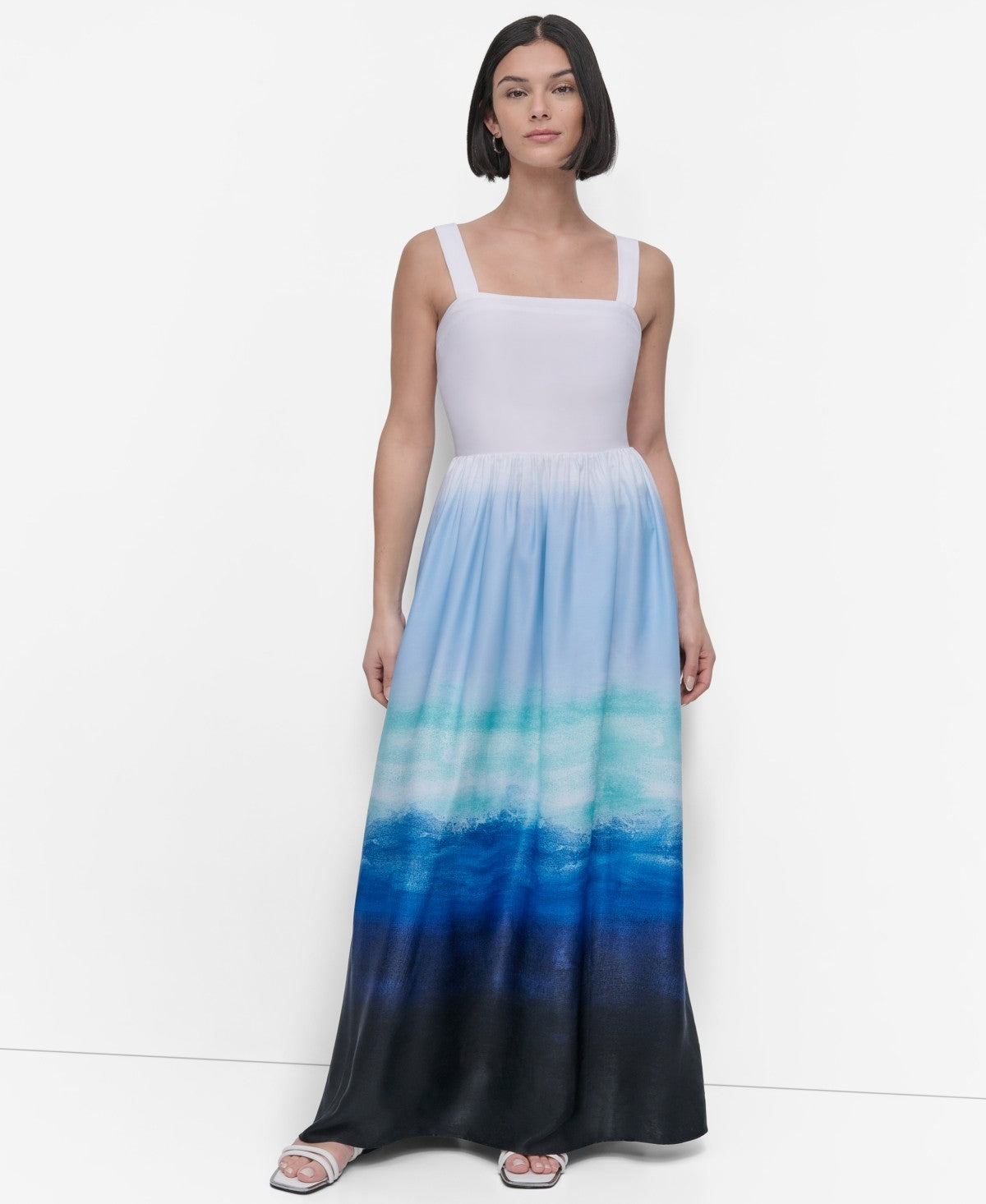 DKNY Womens Seafoam Ombre Printed Satin Maxi Dress Size M