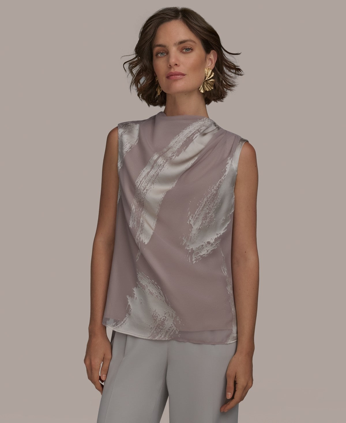 Donna Karan New York Womens Sleeveless Burnout Top Clay L