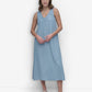 DKNY Womens Sleeveless V Neck Side Slit Dress Light Chambray