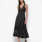 DKNY Womens Sleeveless V Neck Mesh Panel Midi Dress Black