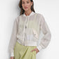 DKNY Womens Organza Eyelet Cropped Jacket Ivory