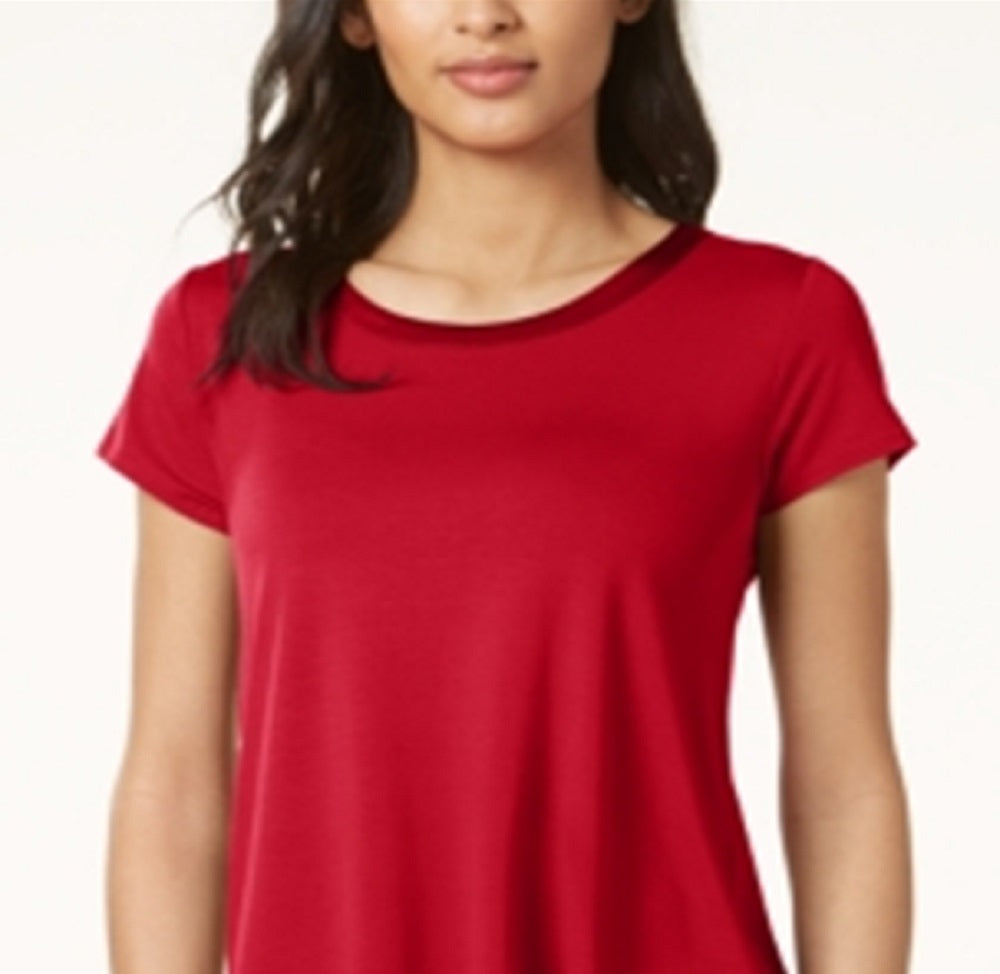 Alfani Women's Satin Trim High Low T-Shirt Red Size Petite