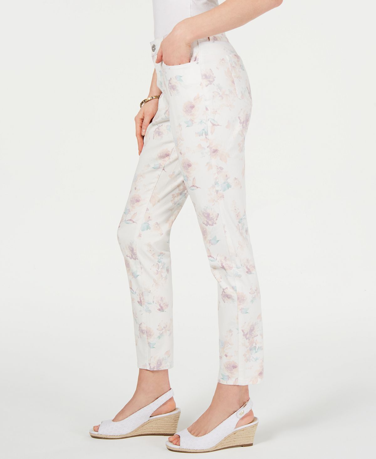 Style & Co Women's Floral Print Skinny Jeans Brown Size 4