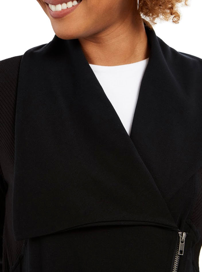 Style & Co Women's Drape Front Zipper Jacket Black Size Large
