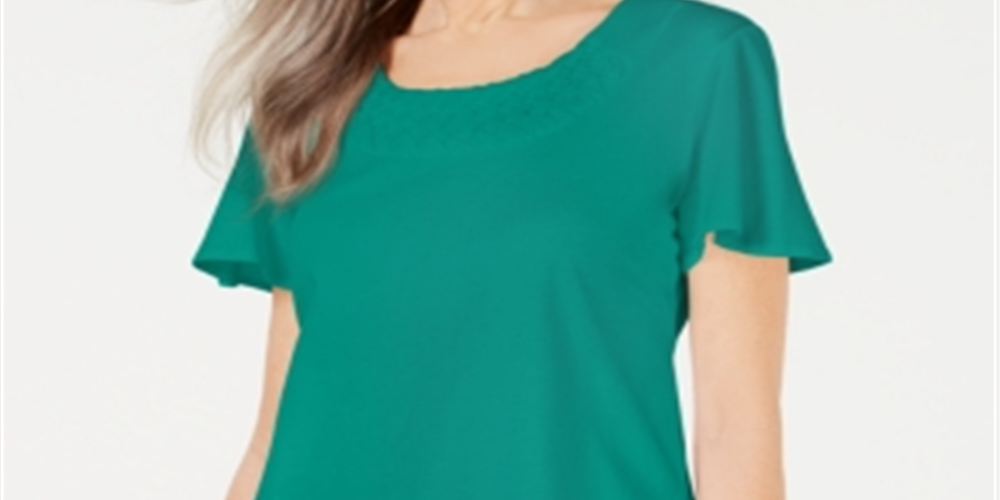 Karen Scott Women's Braided Neck T-Shirt Green Size X-Small