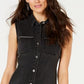 Style & Co Women's Denim Pocketed Sleeveless Collared Short Shirt Dress Black Size 16