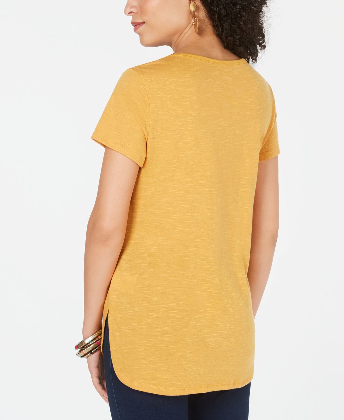 Style & Co Women's Floral Graphic V Neck Top Yellow Size Medium
