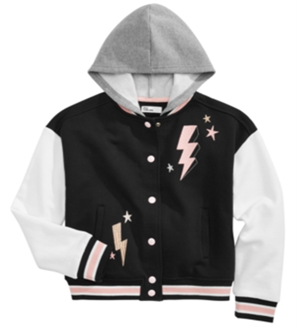 Epic Threads Little Girl's Hooded Varsity Jacket Black Size 6