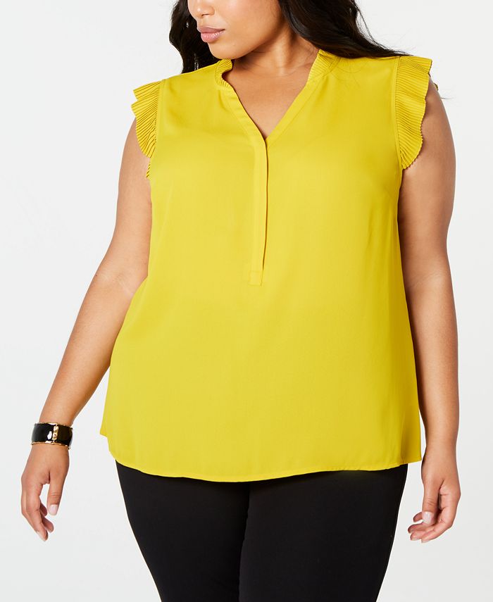 Alfani Women's Plus Pleat Detail Blouse Yellow Size 0X