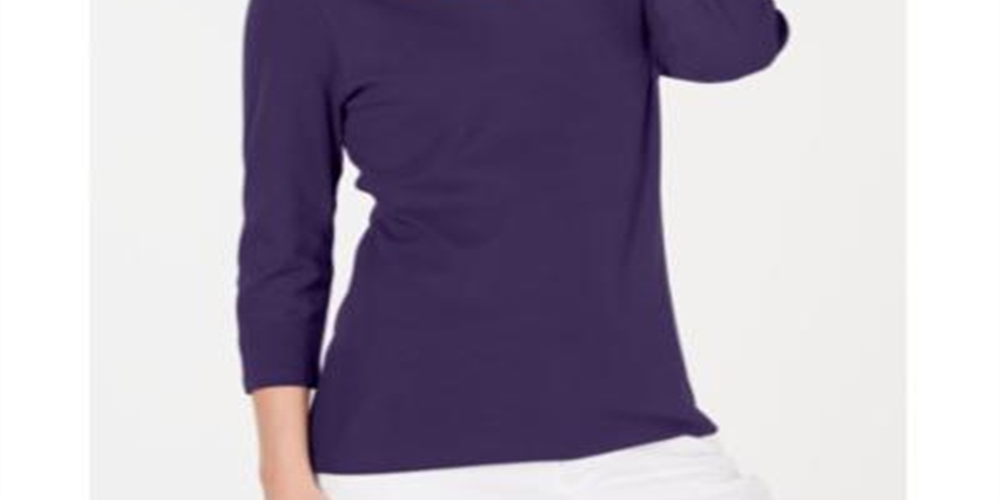 Karen Scott Women's Cotton 3/4 Sleeve Top Purple Size Small