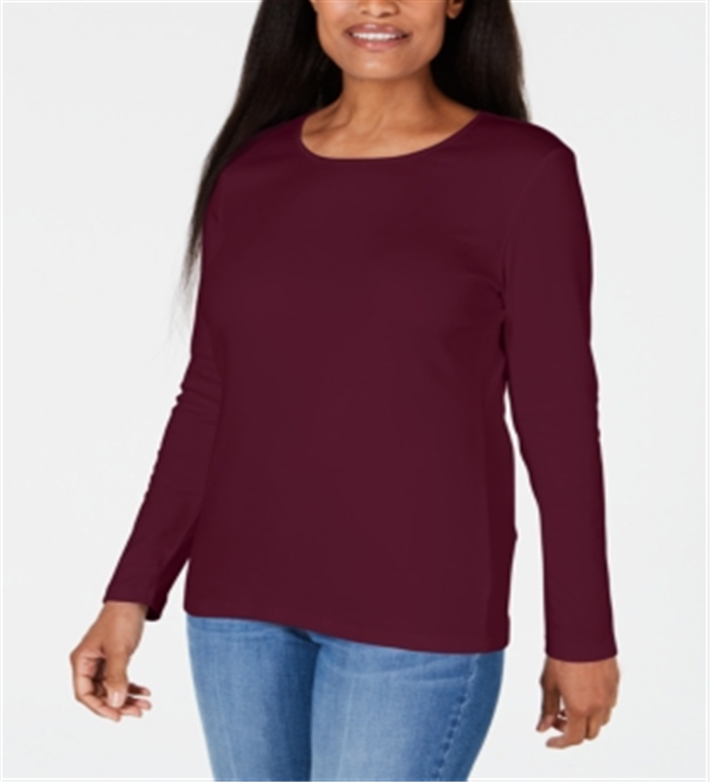 Karen Scott Women's Satin Trim Scoop Neck Top Red Size X-Large