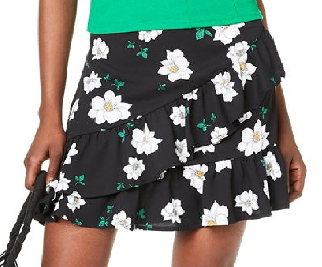 Bar III Women's Ruffled Floral Print Mini Skirt Purple Size 0