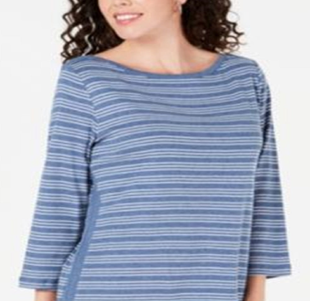 Karen Scott Women's Cotton Striped Vented Hem Top Blue Size XX-Large