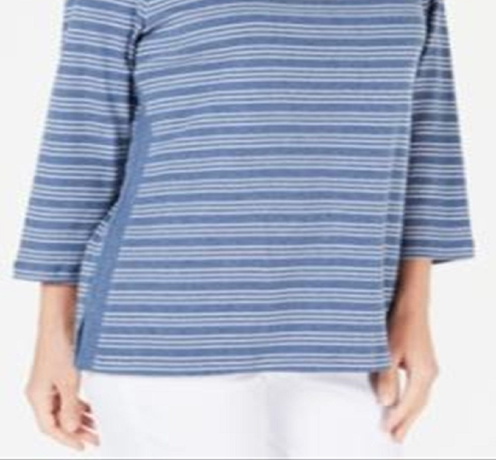 Karen Scott Women's Cotton Striped Vented Hem Top Blue Size XX-Large