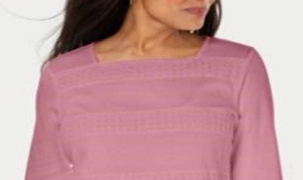 Karen Scott Women's Square Neck Lace-Stripe Top Pink Size X-Small
