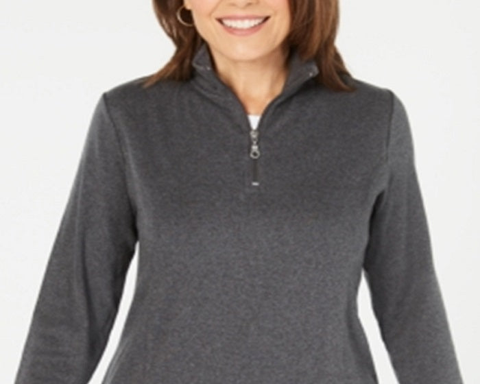 Karen Scott Women's Cotton Half Zip Mock Neck Top Gray Size Medium