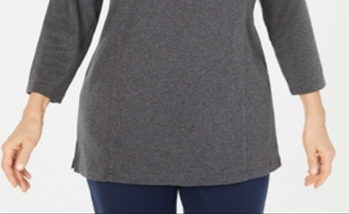 Karen Scott Women's Cotton Half Zip Mock Neck Top Gray Size Medium