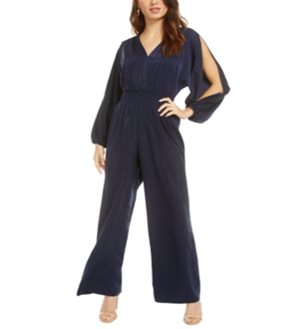 Bar III Women's Smocked Waist Jumpsuit Blue Size XX-Large