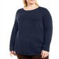 Karen Scott Women's Cotton Textured Stripe Sweater Blue Size 0X