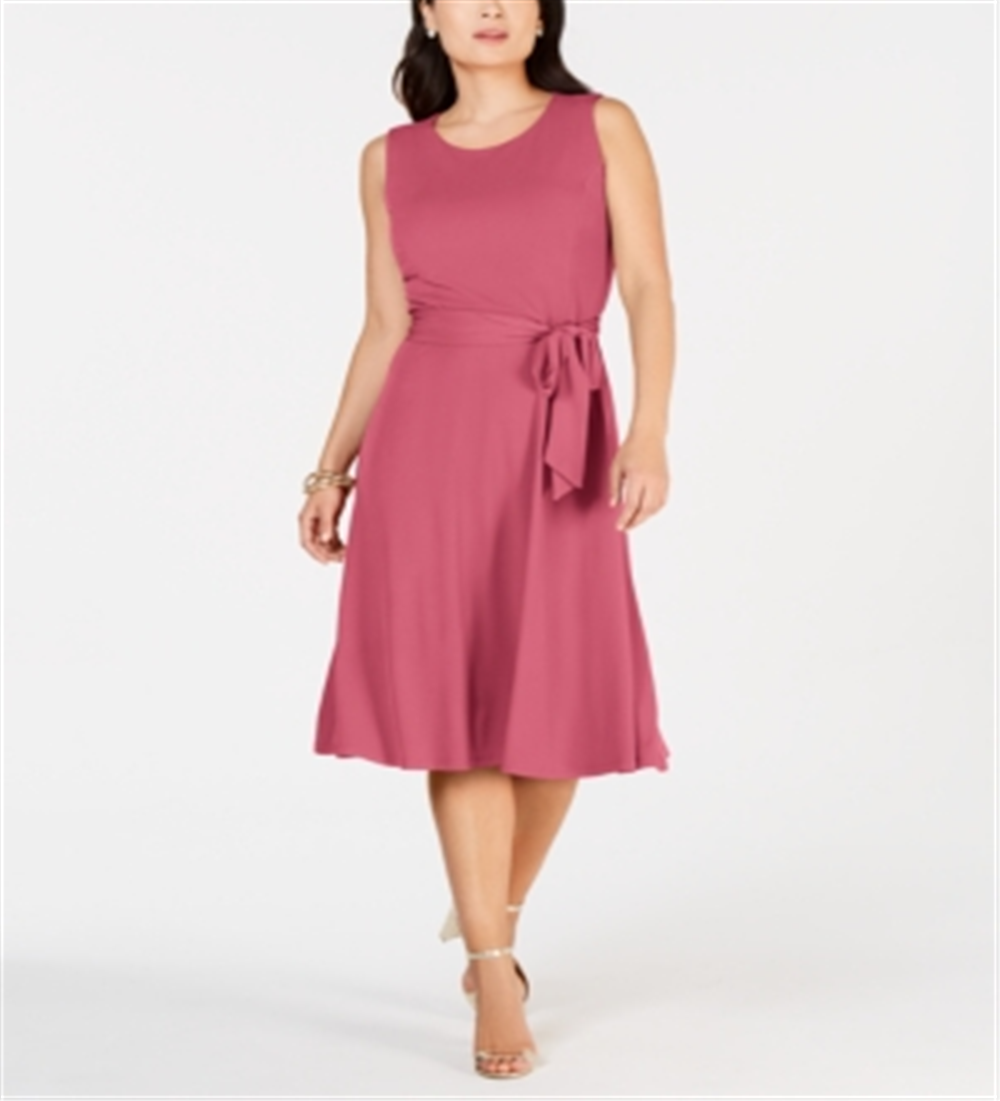 Charter Club Women's Belted MIDI Dress Pink Size Petite Medium