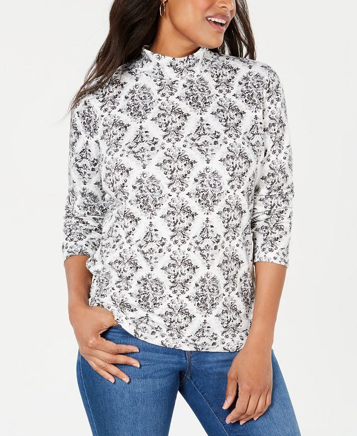 Karen Scott Women's Printed Mock Neck Top Gray Size X-Large