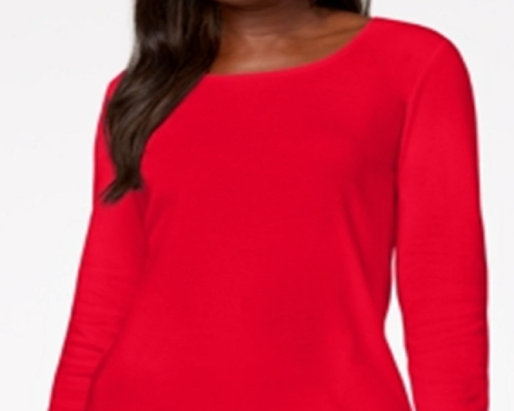 Karen Scott Women's Cotton Scoop Neck Top  Red Size Petite S