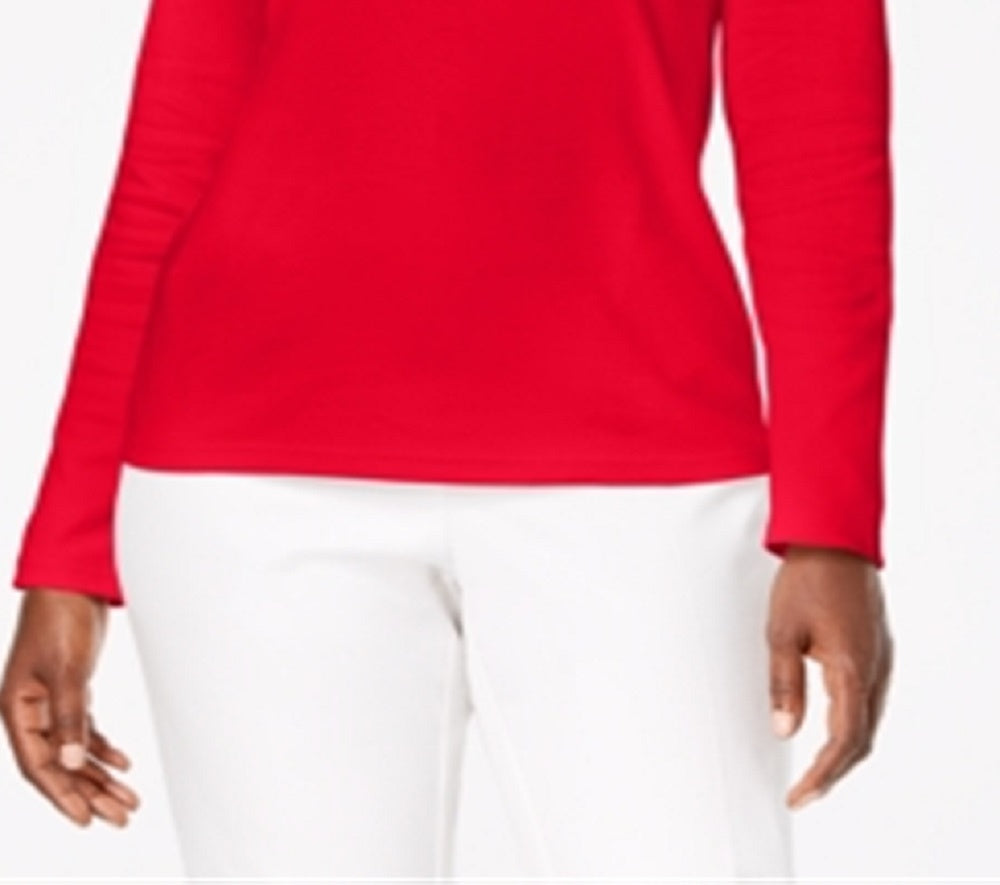 Karen Scott Women's Cotton Scoop Neck Top  Red Size Petite S