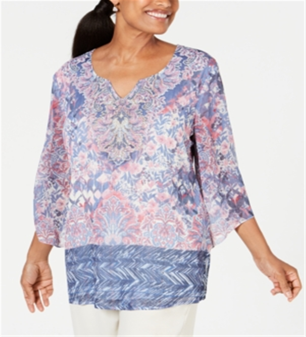 JM Collection Women's Embellished Angel Sleeve Top PinkSize L