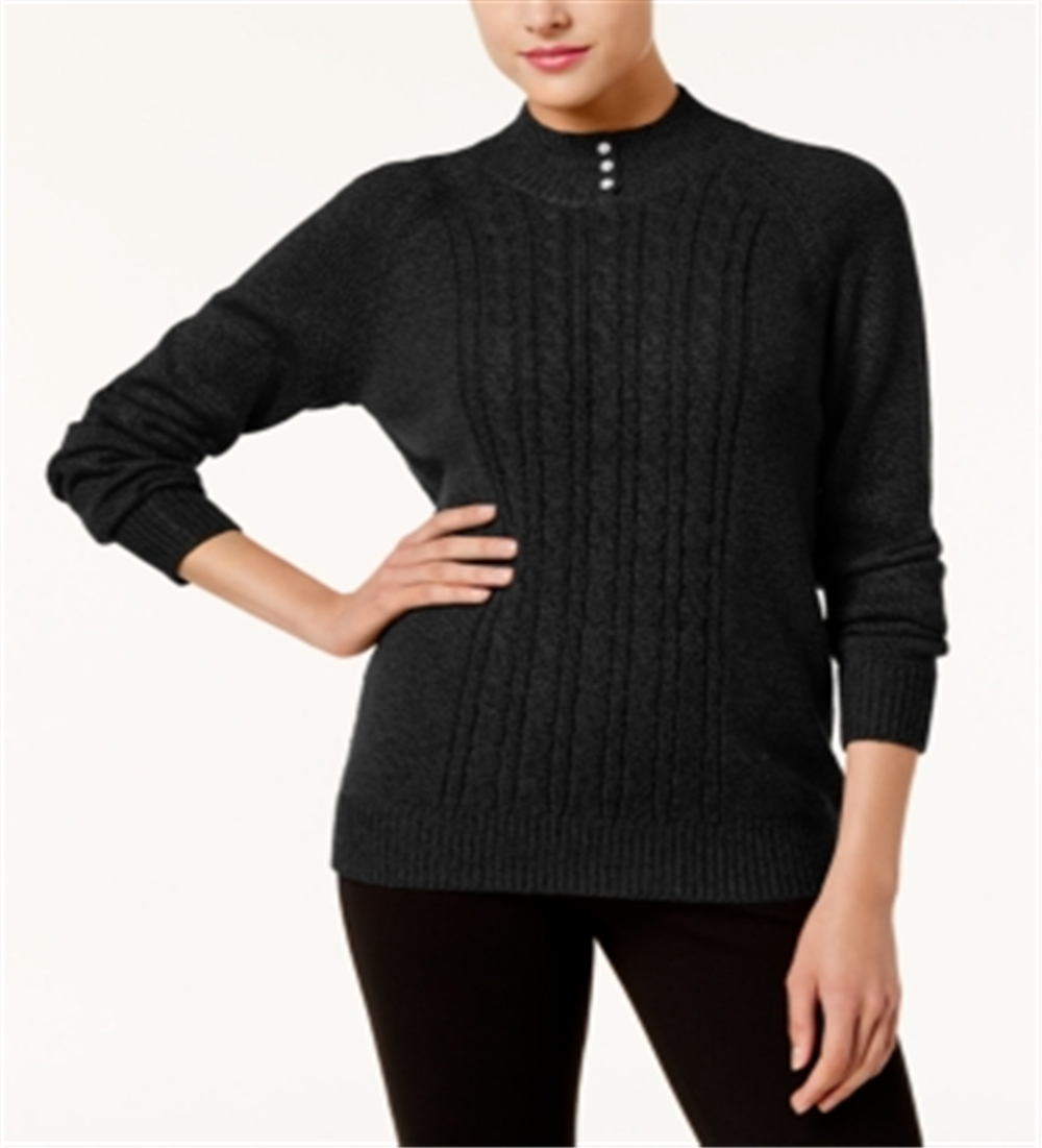 Karen Scott Women's Button Trim Mock Neck Sweater Black Size XX-Large