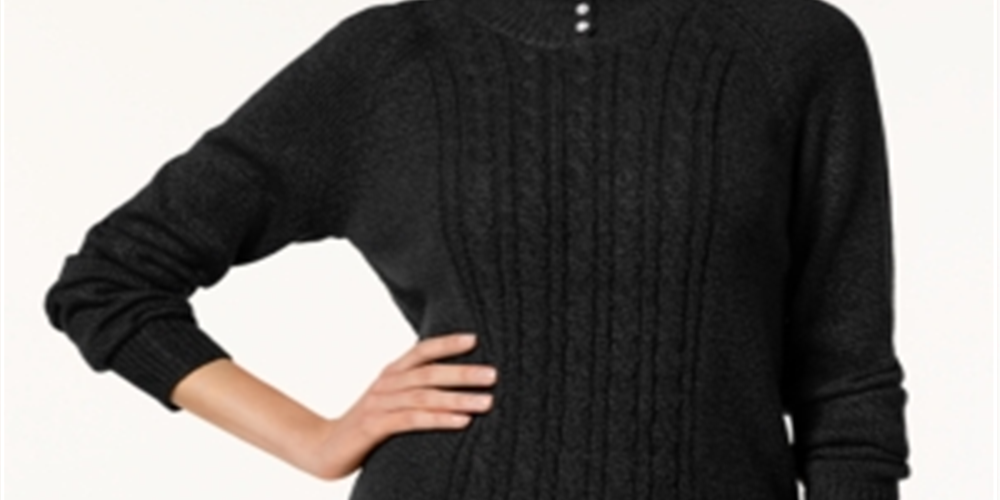 Karen Scott Women's Button Trim Mock Neck Sweater Black Size XX-Large