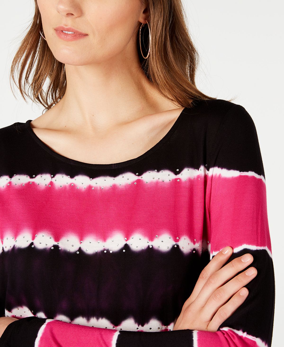 INC International Concepts Women's Embellished Tie Dyed Tunic Black Size X-Large