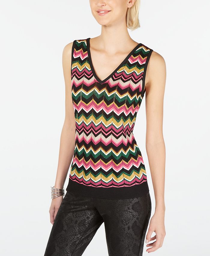 INC International Concepts Women's Zig Zag Sweater Tank Top Pink Size X-Small