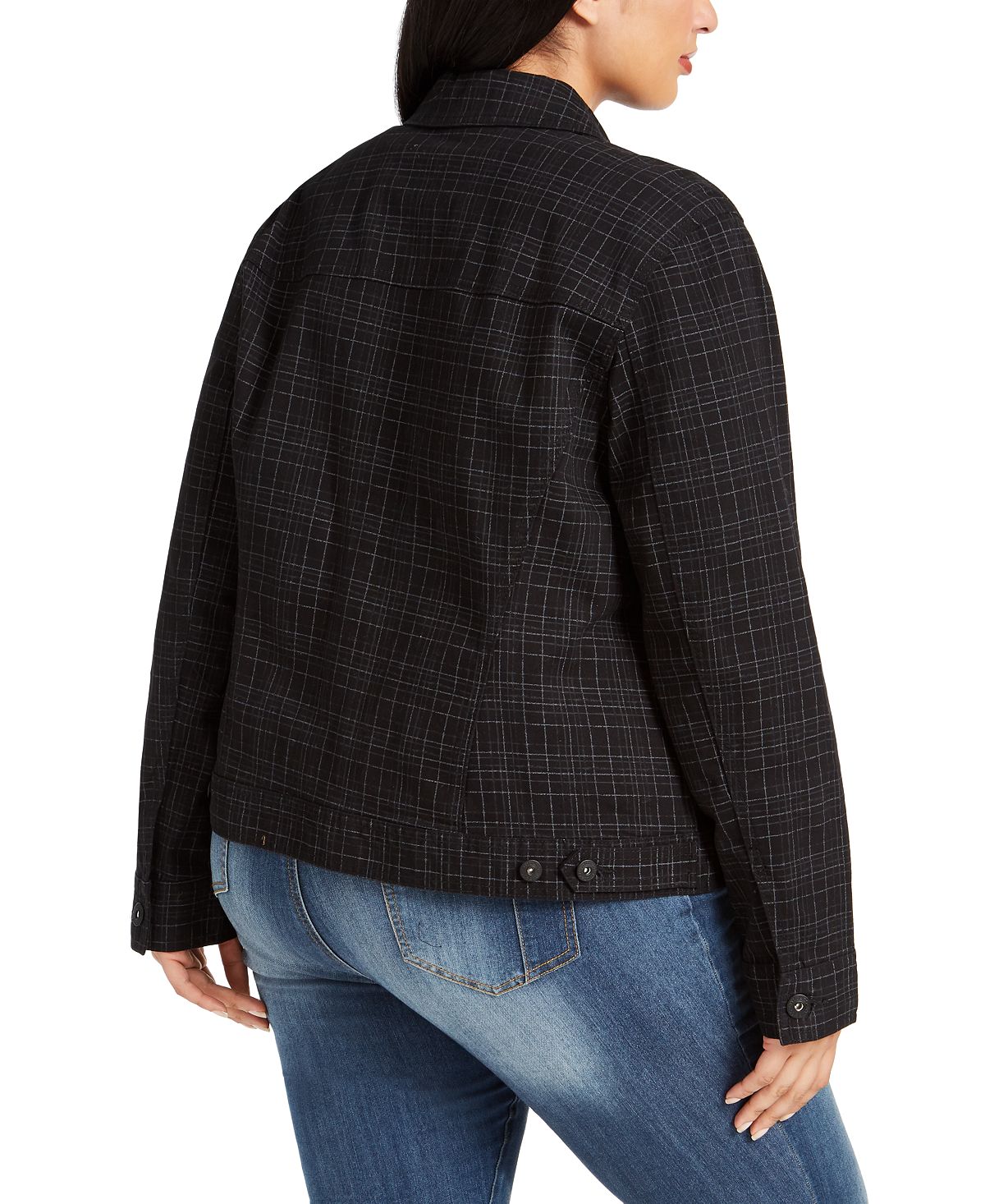 Style & Co Women's Plaid Denim Denim Jacket Black Size 18W
