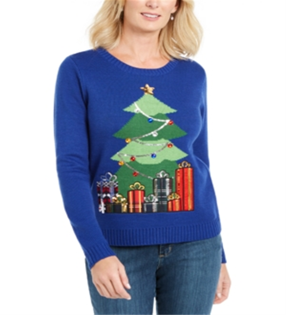 Karen Scott Women's Holiday Knit Pullover Sweater Blue Size X-Large